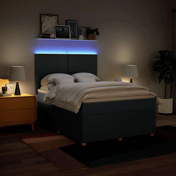 vidaXL Cama box spring con colch&oacute;n tela azul 140x200 cm