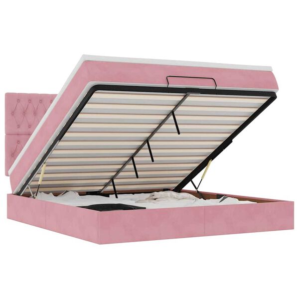 vidaXL Estructura de cama otomana colchones terciopelo rosa 160x200cm