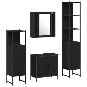 vidaXL Juego de muebles de ba&ntilde;o 4 pcs Negro Madera contrachapada