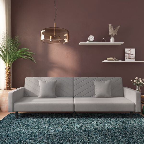vidaXL Sofá cama de 2 plazas con dos almohadas terciopelo gris claro