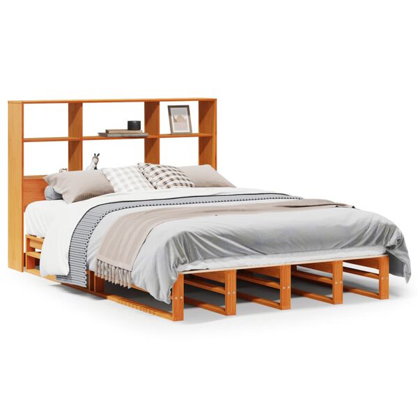 vidaXL Cama con estanter&iacute;a sin colch&oacute;n madera maciza marr&oacute;n 150x200 cm