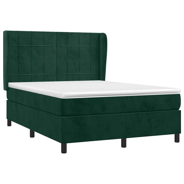 vidaXL Cama box spring con colch&oacute;n terciopelo verde oscuro 140x200 cm