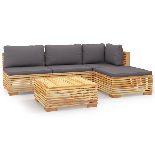 vidaXL Juego muebles de jard&iacute;n 5 piezas y cojines madera maciza teca