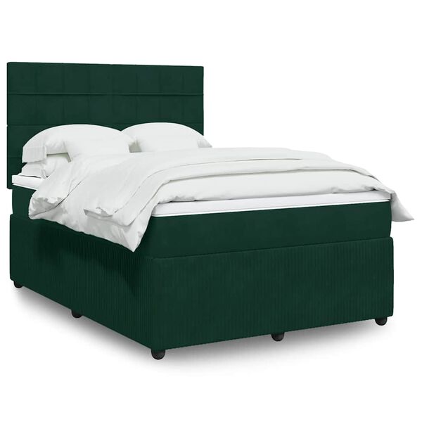 vidaXL Cama box spring con colch&oacute;n terciopelo verde oscuro 160x200 cm