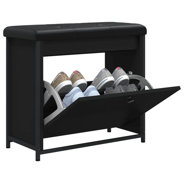 vidaXL Banco zapatero con caj&oacute;n abatible negro 62x32x56 cm
