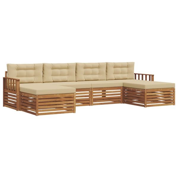 vidaXL Juegos de sof&aacute;s 6 pcs Natural y Beige Madera de Acacia S&oacute;lida