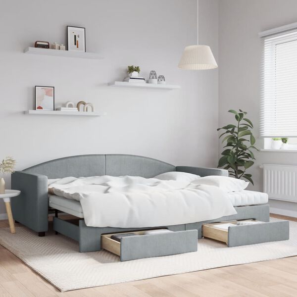 vidaXL Sof&aacute; cama nido con cajones tela gris claro 90x200 cm