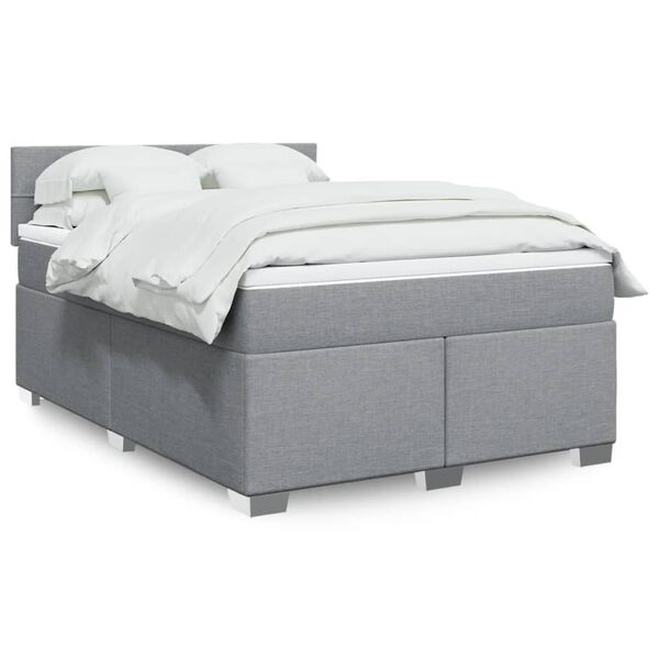 vidaXL Cama box spring con colchón tela gris claro 140x190 cm