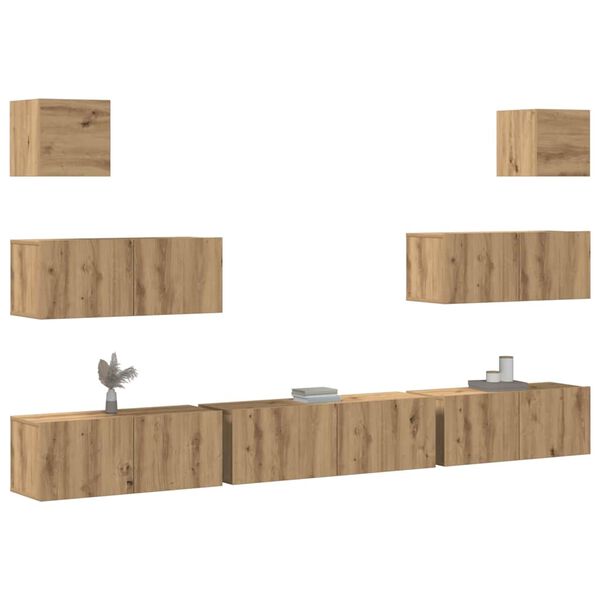 vidaXL Mueble para TV de pared madera contrachapada artesanal 7 piezas