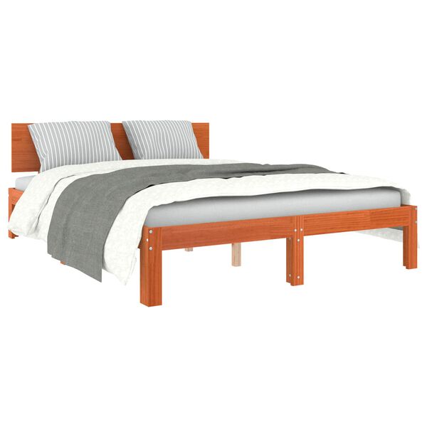 vidaXL Estructura de cama con cabecera Marr&oacute;n cera 135 x 190 cm