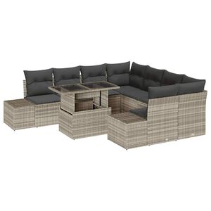 vidaXL Conjunto de sof&aacute; de jard&iacute;n 9 pcs Gris Claro rat&aacute;n sint&eacute;tico