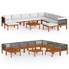 vidaXL Conjunto de jard&iacute;n de 11 piezas con cojines, madera color crema, acacia y cuerda
