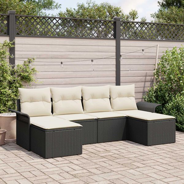 vidaXL Conjunto de sof&aacute; de jard&iacute;n 6 pcs Negro rat&aacute;n sint&eacute;tico