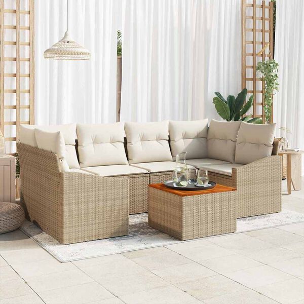 vidaXL Conjunto de sof&aacute;s de jard&iacute;n 7 pcs Beige y Crema rat&aacute;n sint&eacute;tico