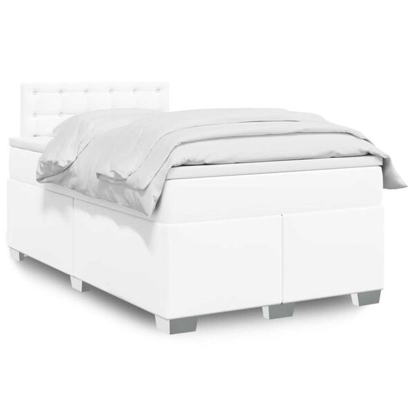 vidaXL Cama box spring con colch&oacute;n cuero sint&eacute;tico blanco 120x190 cm