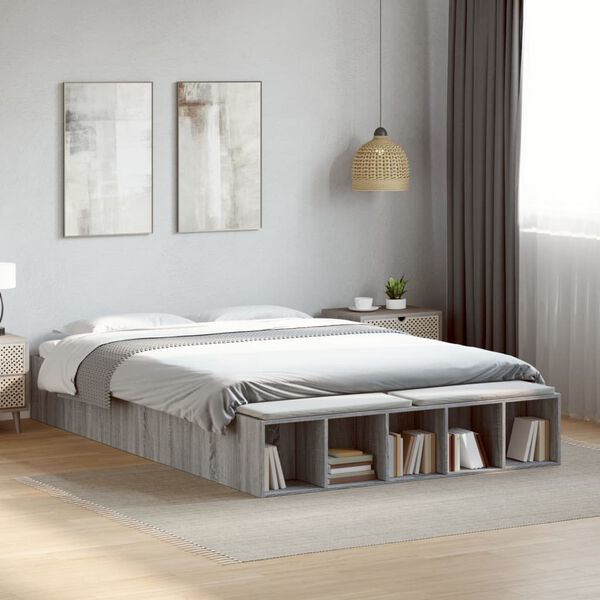 vidaXL Estructura de cama madera de ingenier&iacute;a gris Sonoma 150x200 cm