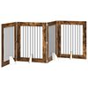 vidaXL Puerta para perros plegable con soportes 4 uds. Roble Ahumado