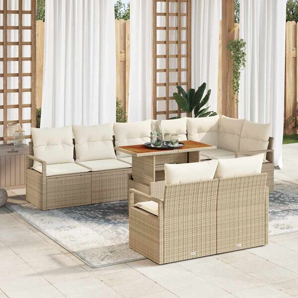 vidaXL Conjunto de sof&aacute; de jard&iacute;n con coj&iacute;n Manual 9 pcs Beige y Crema