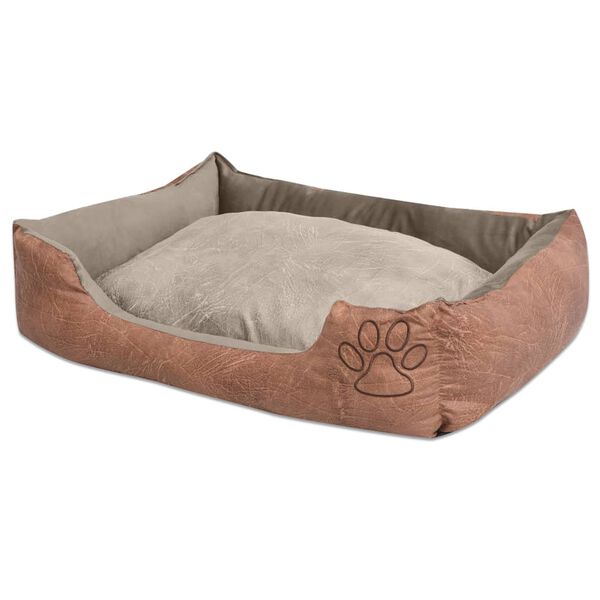 vidaXL Cama para perro con coj&iacute;n PU cuero artificial talla XL beige
