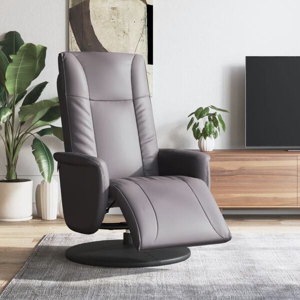vidaXL Sill&oacute;n reclinable con reposapi&eacute;s cuero sint&eacute;tico gris