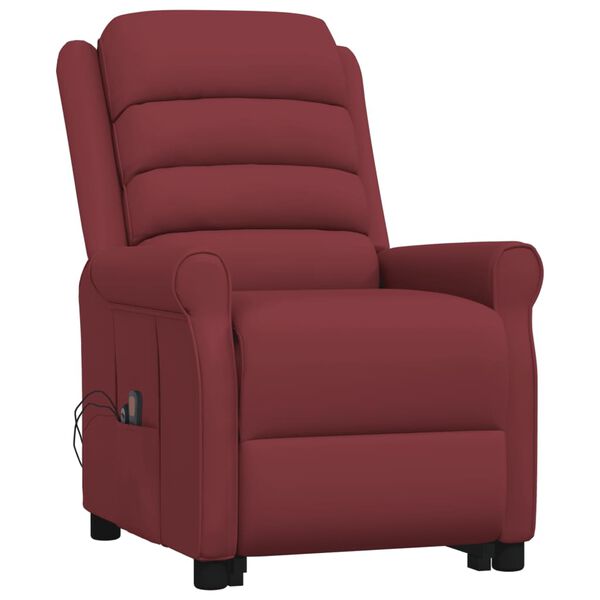 vidaXL Sillón de masaje elevable cuero sintético rojo tinto