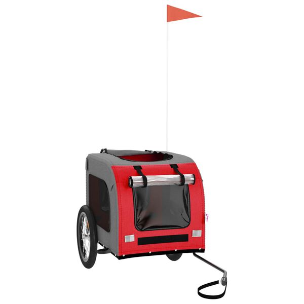 vidaXL Remolque de bicicleta mascotas hierro tela Oxford rojo gris