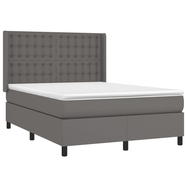 vidaXL Cama box spring con colch&oacute;n cuero sint&eacute;tico gris 140x200 cm