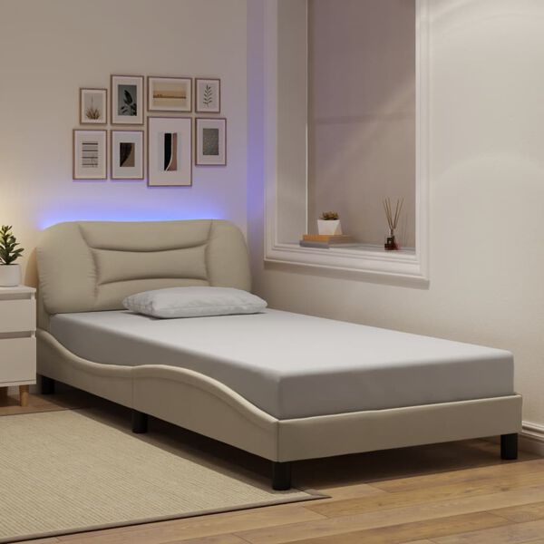 vidaXL Estructura de cama con LED sin colch&oacute;n Hvar tela crema 100x200 cm