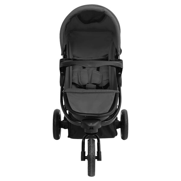 vidaXL Silla de paseo de beb&eacute; de 3 ruedas acero gris oscuro y negro