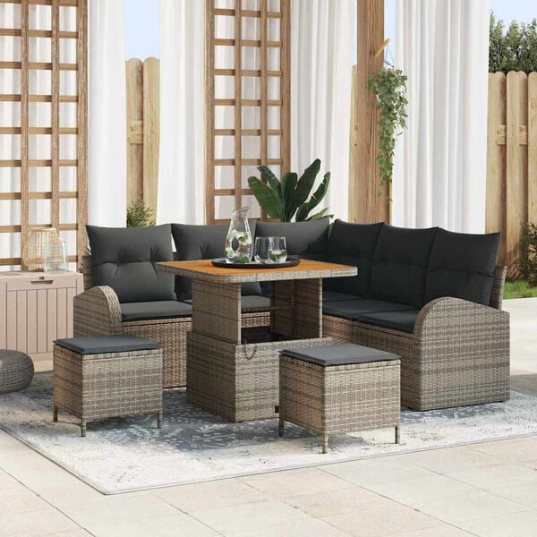 vidaXL Conjunto de sofás de jardín 8 pcs Gris ratán sintético