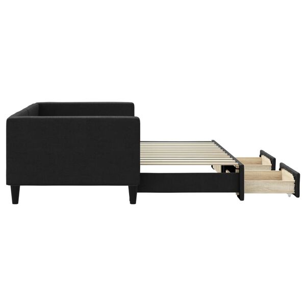 vidaXL Sof&aacute; cama nido con cajones tela negro 90x200 cm