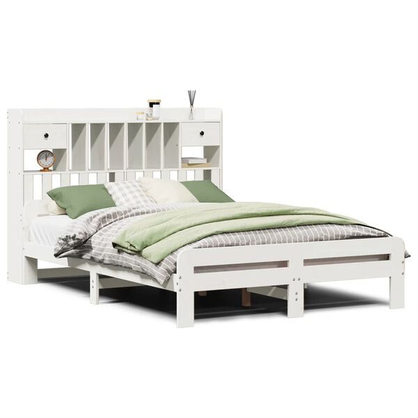 vidaXL Cama con estanter&iacute;a sin colch&oacute;n madera maciza blanca 150x200 cm