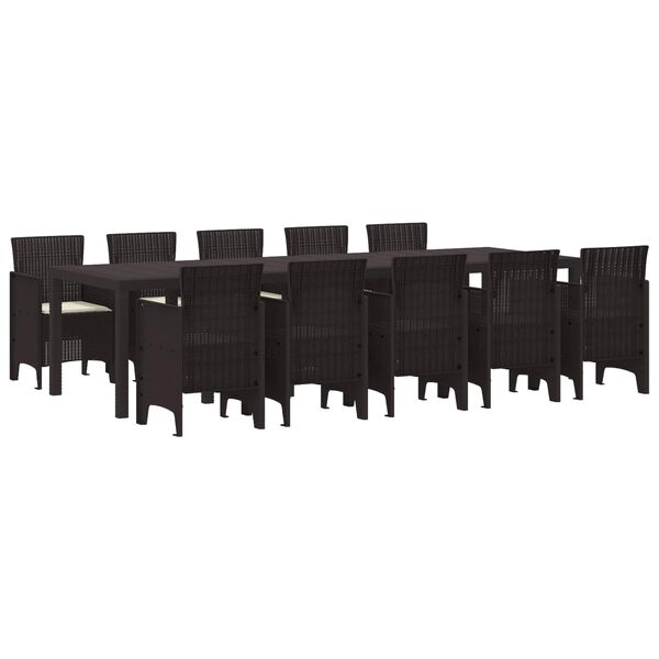 vidaXL Conjunto de Comedor de Jard&iacute;n 11 pcs Marr&oacute;n y crema Rat&aacute;n