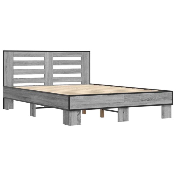 vidaXL Estructura cama madera ingeniería metal gris Sonoma 120x190 cm