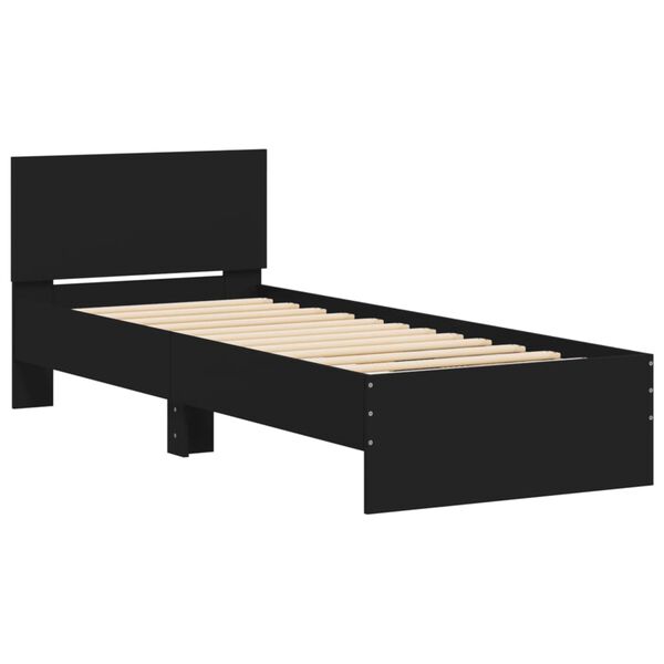 vidaXL Estructura de cama con cabecero y luces LED negro 75x190 cm