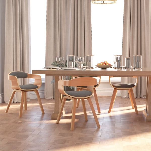 vidaXL Silla de comedor 4 uds madera curvada y tela gris claro