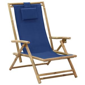 vidaXL Silla plegable reclinable azul marino de bamb&uacute; y tela.