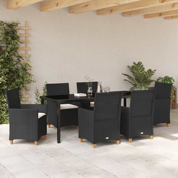 vidaXL Conjunto de Comedor de Jard&iacute;n 7 pcs Negro rat&aacute;n sint&eacute;tico