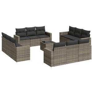 vidaXL Set sof&aacute;s de jard&iacute;n con cojines 13 piezas rat&aacute;n sint&eacute;tico gris