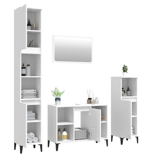 vidaXL Juego muebles de ba&ntilde;o 4 pzas madera contrachapada blanco brillo
