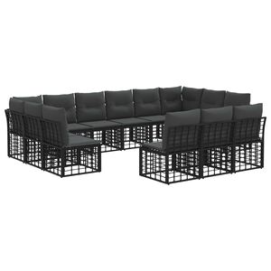 vidaXL Conjunto de sof&aacute;s de exterior Negro y Gris oscuro Poli&eacute;ster