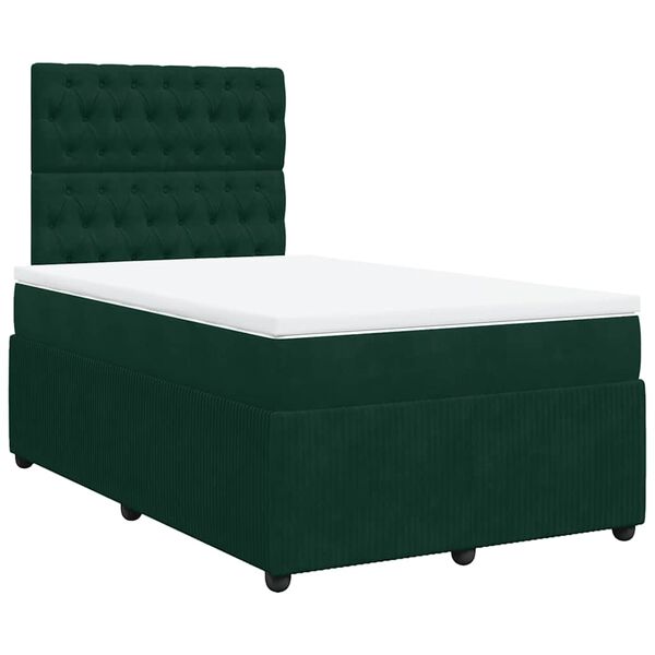 vidaXL Cama box spring con colch&oacute;n terciopelo verde oscuro 120x190 cm