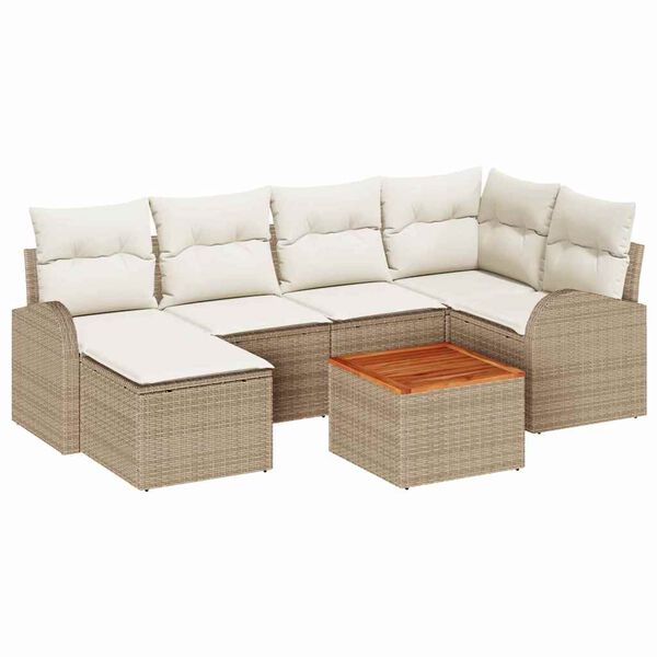 vidaXL Conjunto de sofá de jardín 7 pcs Beige y blanco