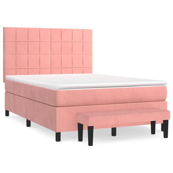 vidaXL Cama box spring con colch&oacute;n terciopelo rosa 140x200 cm