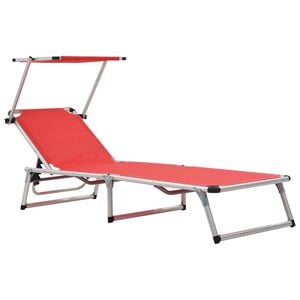 vidaXL Tumbona plegable con techo aluminio y textileno roja