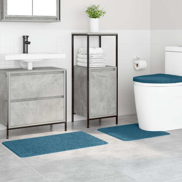 vidaXL Conjunto de alfombra de ba&ntilde;o antideslizante 3 pcs Azul PP