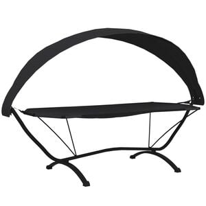 vidaXL Tumbona de jard&iacute;n con dosel de acero y tela oxford negra