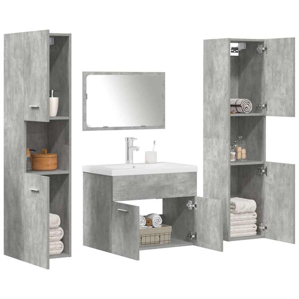 vidaXL Set muebles de ba&ntilde;o 5 piezas madera ingenier&iacute;a gris hormig&oacute;n