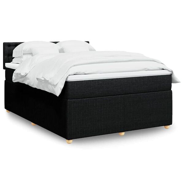 vidaXL Cama box spring con colch&oacute;n tela negro 140x200 cm