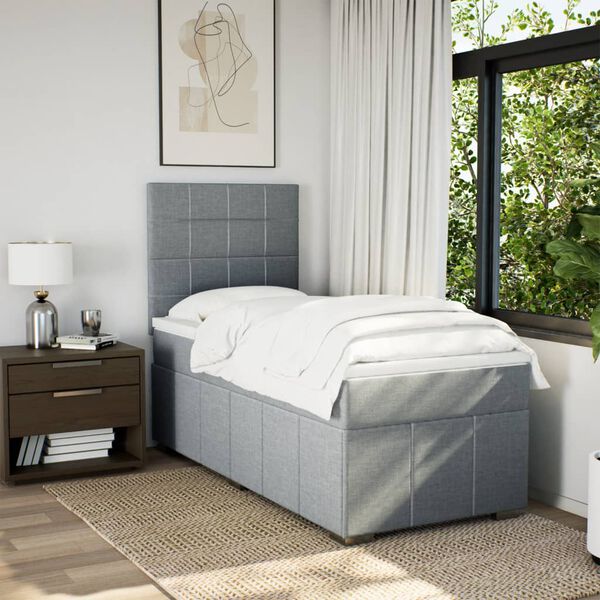 vidaXL Cama box spring con colch&oacute;n tela gris claro 90x190 cm
